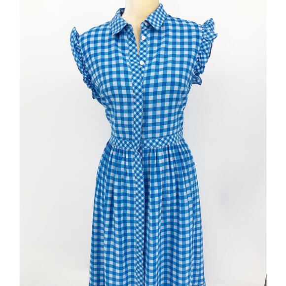 DRAPER JAMES Patio Shirtdress Size 10 Blue White Gingham Flutter Sleeve NWT - Picture 4 of 15